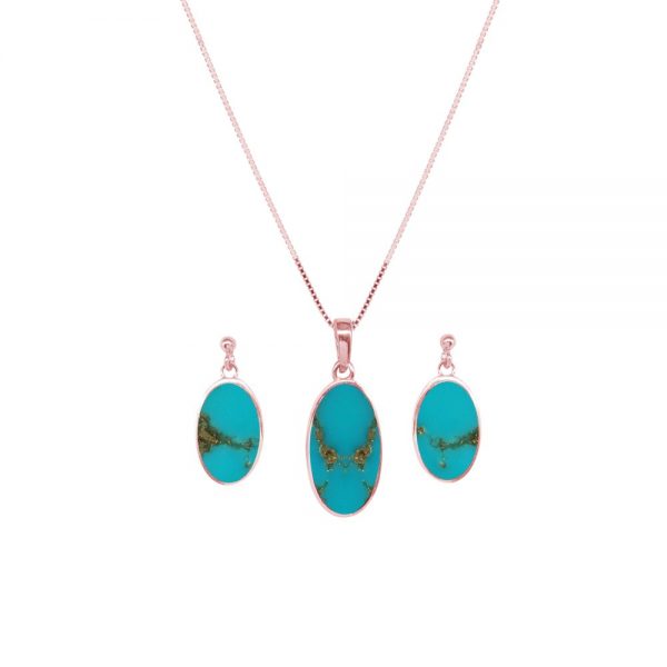 Rose Gold Turquoise Oval Pendant and Earring Set