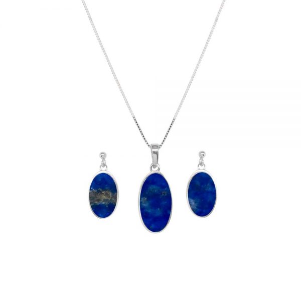 Silver Lapis Oval Pendant and Earring Set