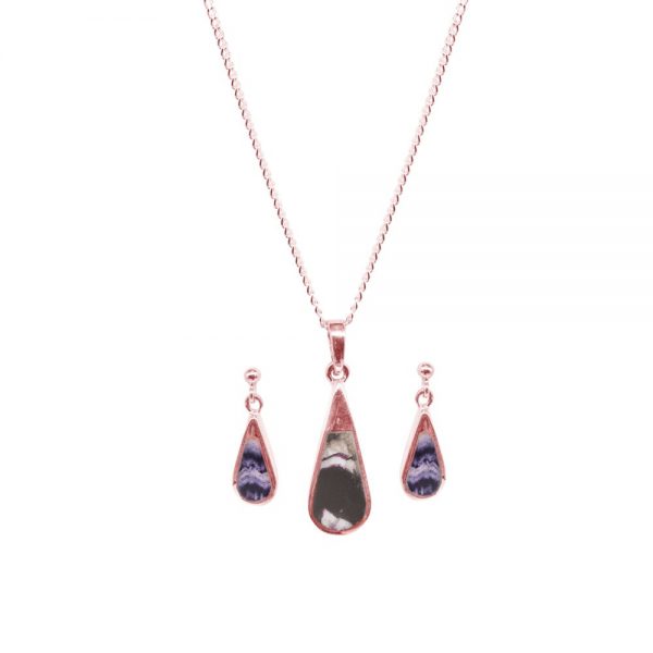 Rose Gold Blue John Teardrop Pendant and Earring Set