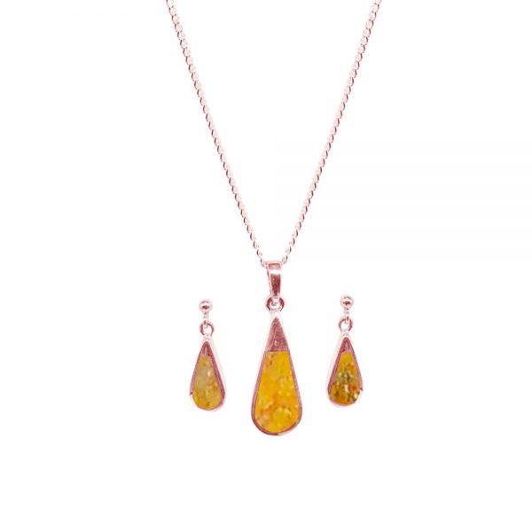 Rose Gold Bumblebee Jasper Teardrop Pendant and Earring Set