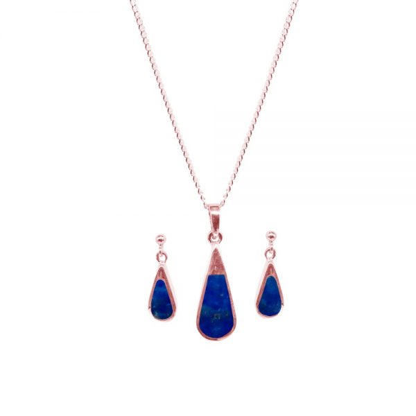 Rose Gold Lapis Teardrop Pendant and Earring Set