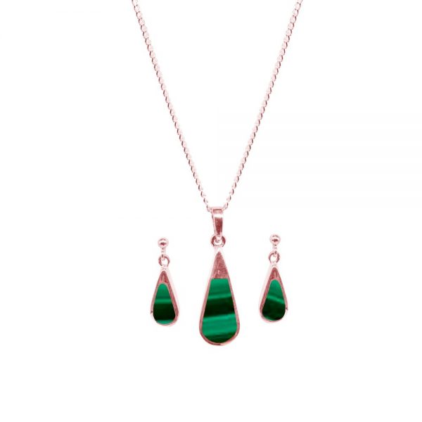 Rose Gold Malachite Teardrop Pendant and Earring Set