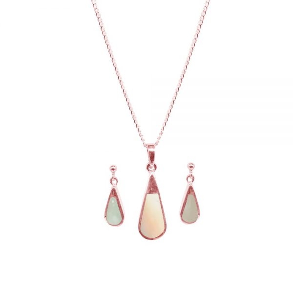 Rose Gold Mother of Pearl Teardrop Pendant and Earring Set