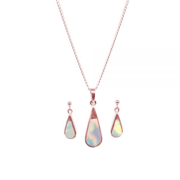 Rose Gold Opalite Sun Ice Teardrop Pendant and Earring Set