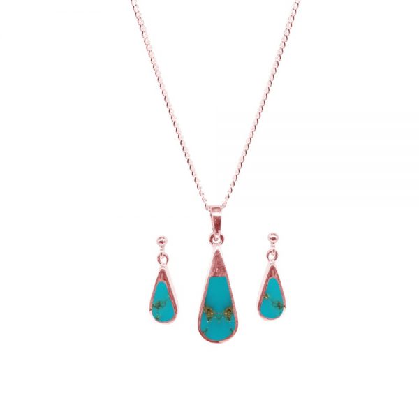 Rose Gold Turquoise Teardrop Pendant and Earring Set