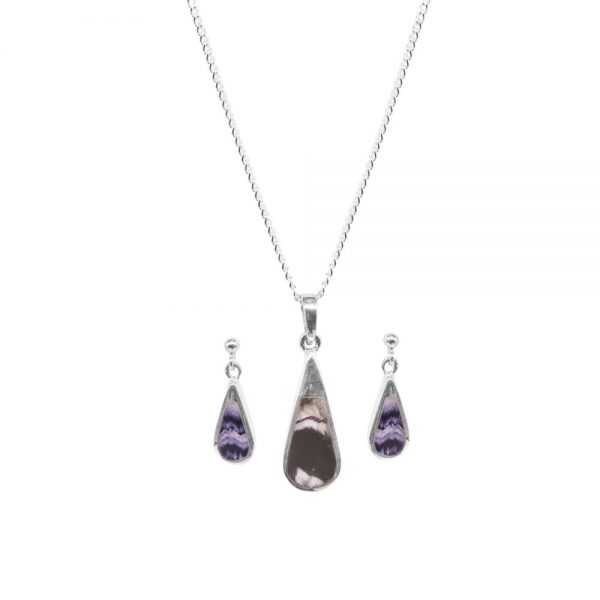 Silver Blue John Teardrop Pendant and Earring Set