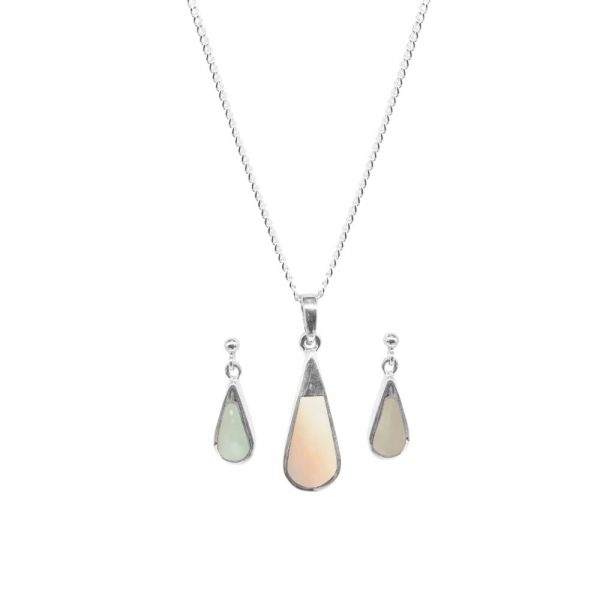 Silver Mother of Pearl Teardrop Pendant and Earring Set