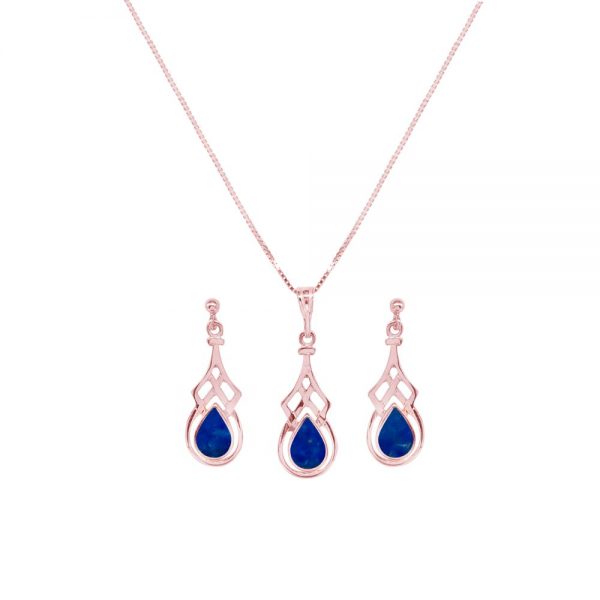 Rose Gold Lapis Celtic Pendant and Earring Set