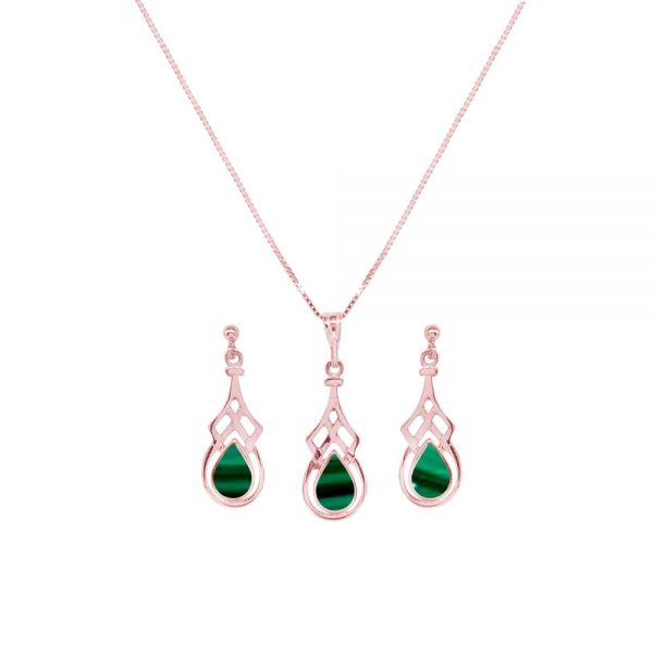 Rose Gold Malachite Celtic Pendant and Earring Set