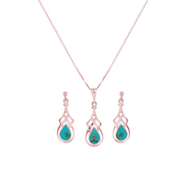 Rose Gold Turquoise Celtic Pendant and Earring Set