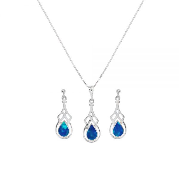 Silver Opalite Cobalt Blue Celtic Pendant and Earring Set