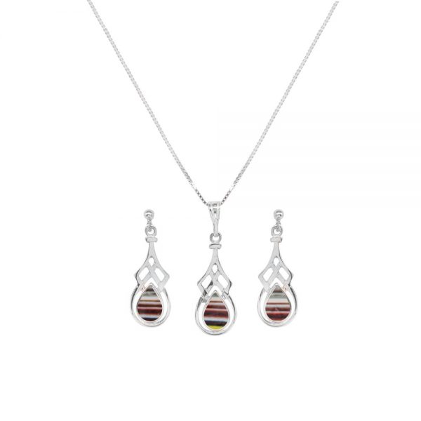 Silver Fordite Celtic Pendant and Earring Set