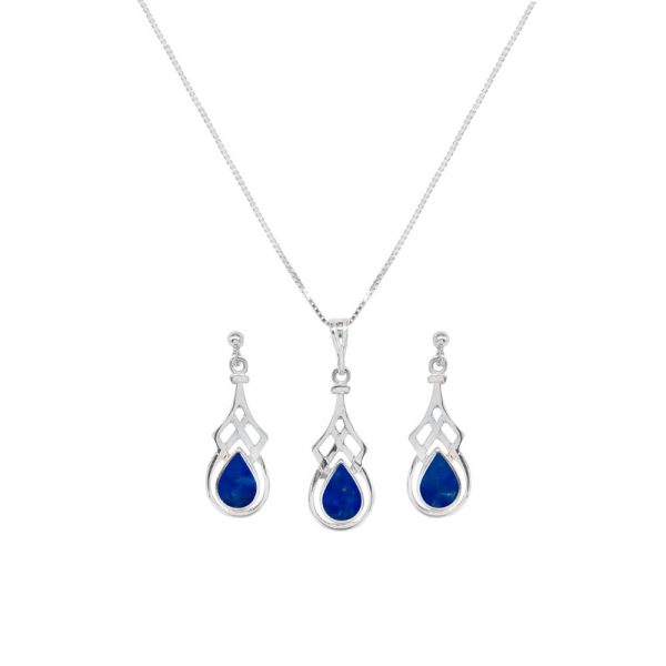 Silver Lapis Celtic Pendant and Earring Set