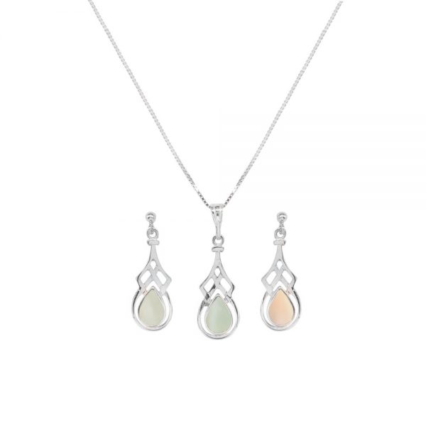 Silver Mother of Pearl Celtic Pendant and Earring Set