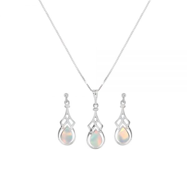 Silver Opalite Sun Ice Celtic Pendant and Earring Set