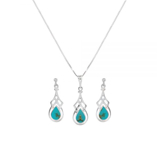 Silver Turquoise Celtic Pendant and Earring Set