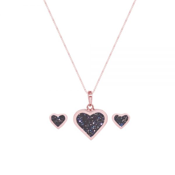 Rose Gold Blue Goldstone Heart Shaped Pendant and Earring Set