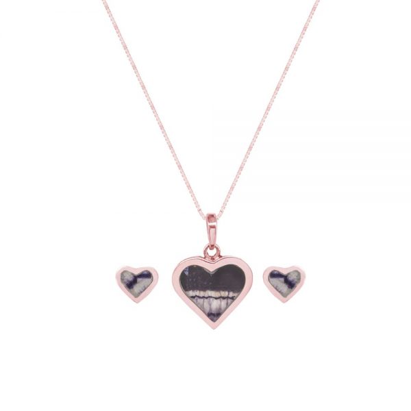 Rose Gold Blue John Heart Shaped Pendant and Earring Set