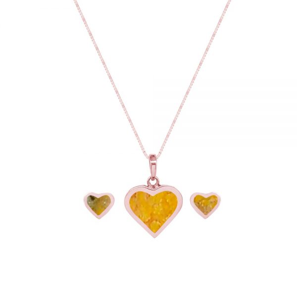 Rose Gold Bumblebee Jasper Heart Shaped Pendant and Earring Set