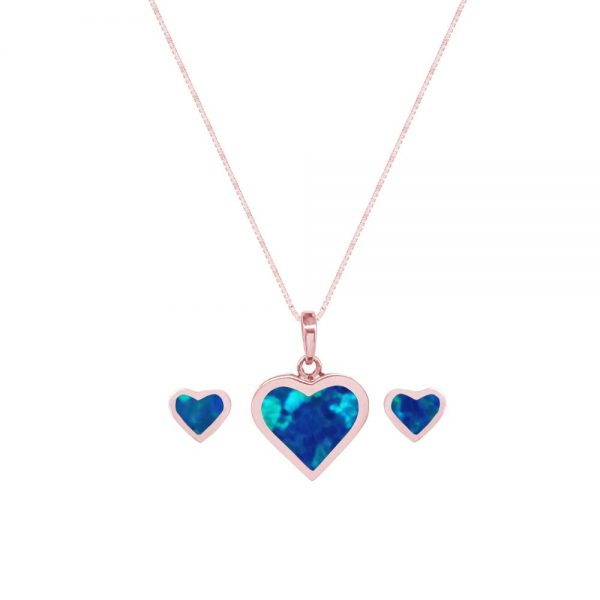 Rose Gold Opalite Cobalt Blue Heart Shaped Pendant and Earring Set