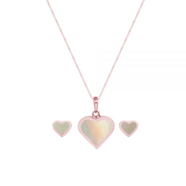 Rose Gold Mother of Pearl Heart Shaped Pendant and Earring Set