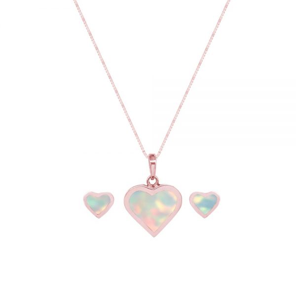 Rose Gold Opalite Sun Ice Heart Shaped Pendant and Earring Set