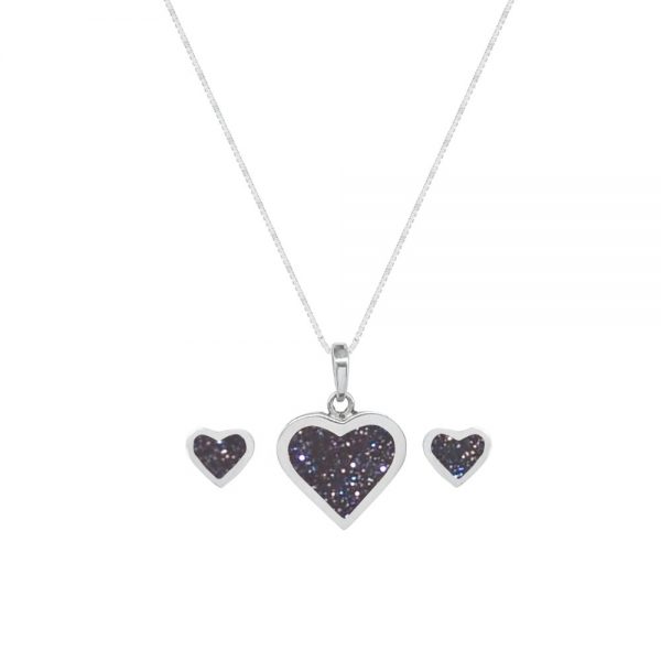 Silver Blue Goldstone Heart Shaped Pendant and Earring Set