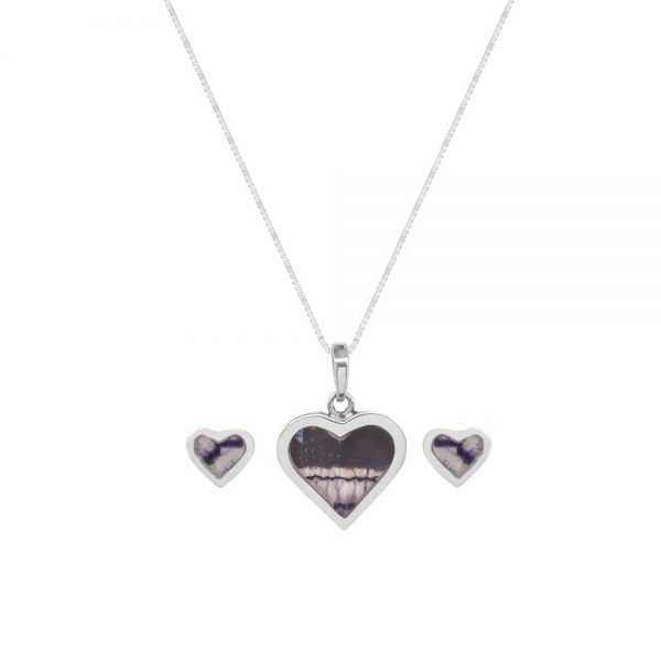 Silver Blue John Heart Shaped Pendant and Earring Set