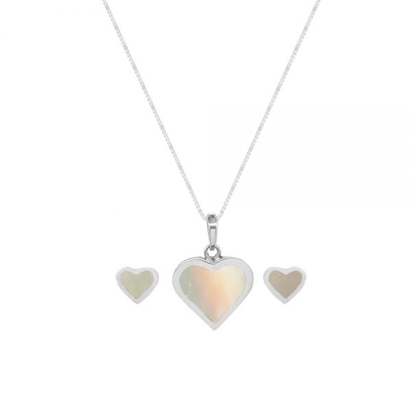 Silver Mother of Pearl Heart Shaped Pendant and Earring Set