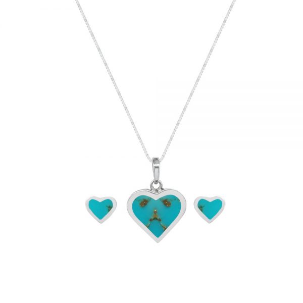 Silver Turquoise Heart Shaped Pendant and Earring Set