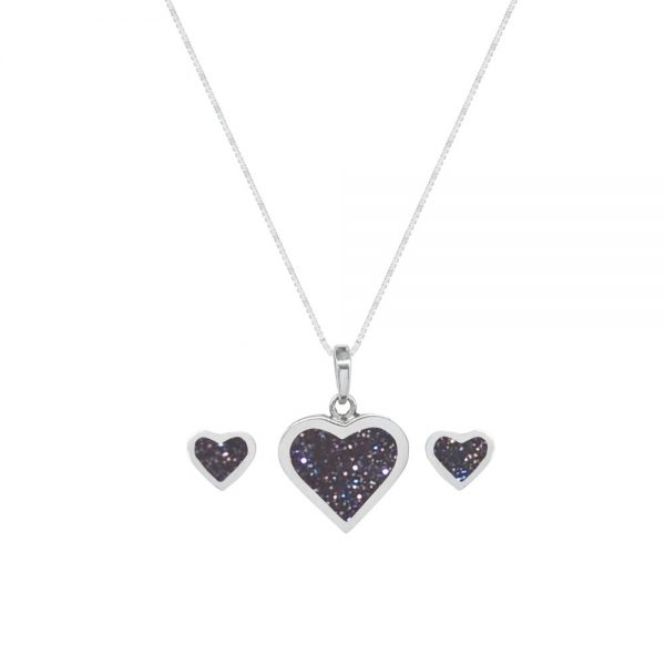 White Gold Blue Goldstone Heart Shaped Pendant and Earring Set