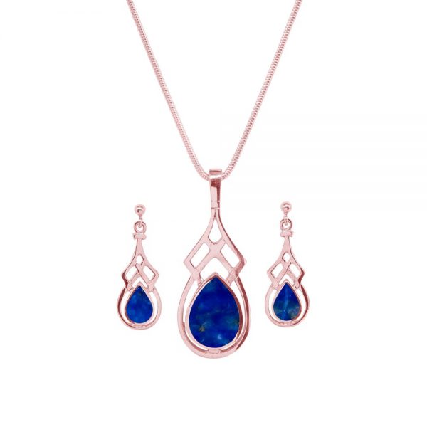 Rose Gold Lapis Celtic Pendant and Earring Set