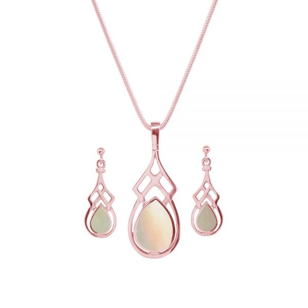 Rose Gold Mother of Pearl Celtic Pendant and Earring Set