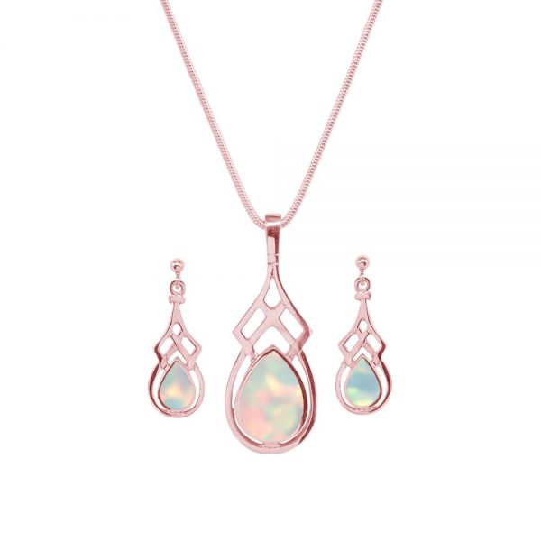 Rose Gold Opalite Sun Ice Celtic Pendant and Earring Set