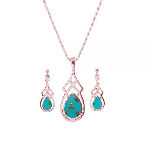 Rose Gold Turquoise Celtic Pendant and Earring Set