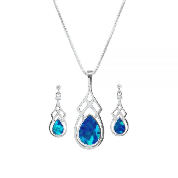 Silver Cobalt Blue Opalite Celtic Pendant and Earring Set