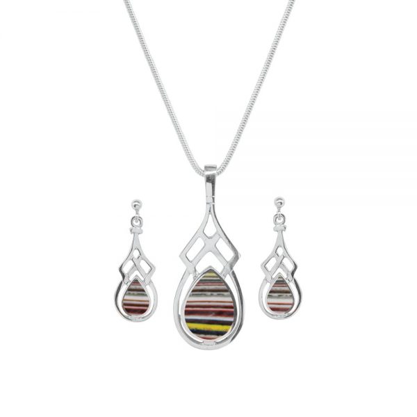 Silver Fordite Celtic Pendant and Earring Set