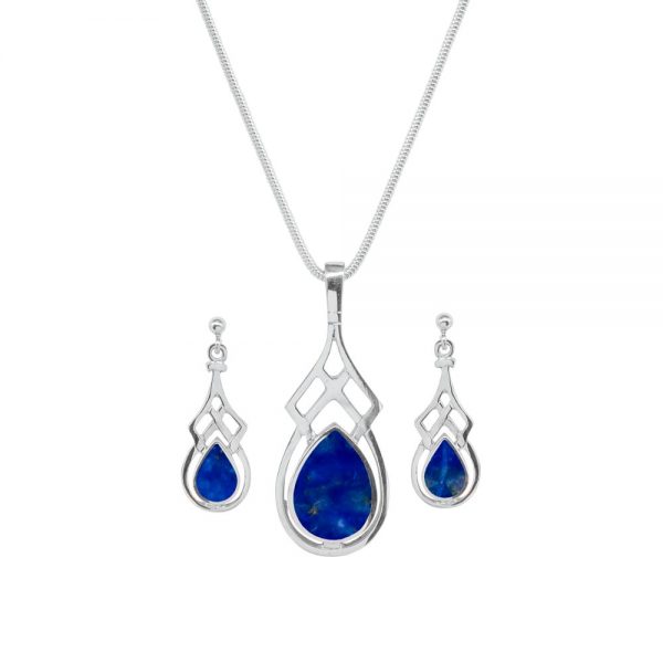 Silver Lapis Celtic Pendant and Earring Set