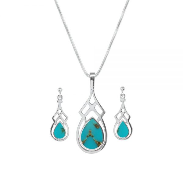 Silver Turquoise Celtic Pendant and Earring Set