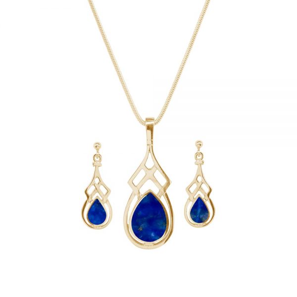 Yellow Gold Lapis Celtic Pendant and Earring Set