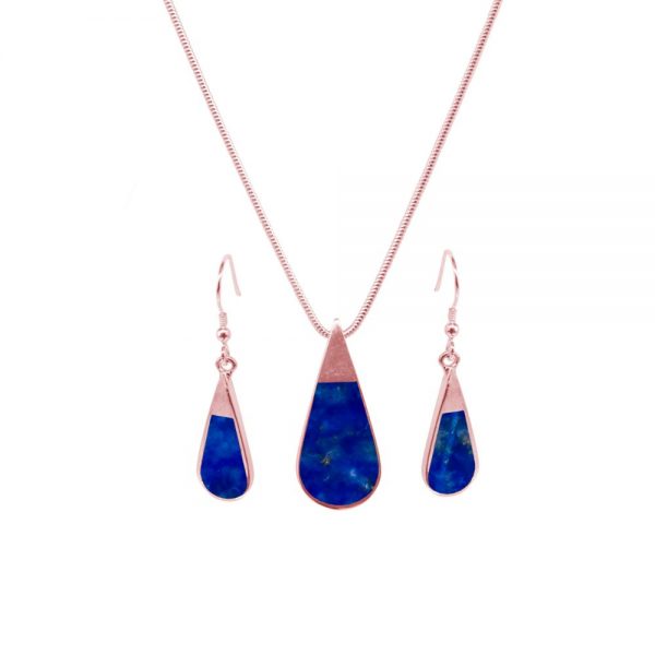 Rose Gold Lapis Teardrop Pendant and Earring Set