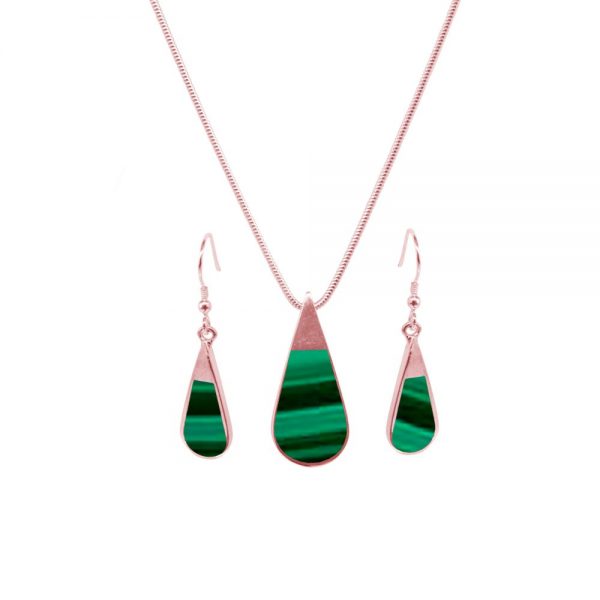 Rose Gold Malachite Teardrop Pendant and Earring Set