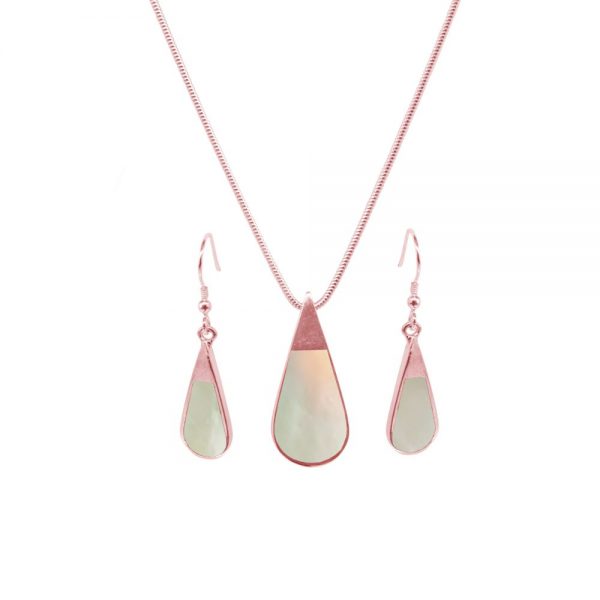 Rose Gold Mother of Pearl Teardrop Pendant and Earring Set