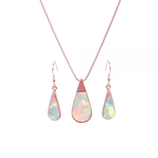 Rose Gold Opalite Sun Ice Teardrop Pendant and Earring Set