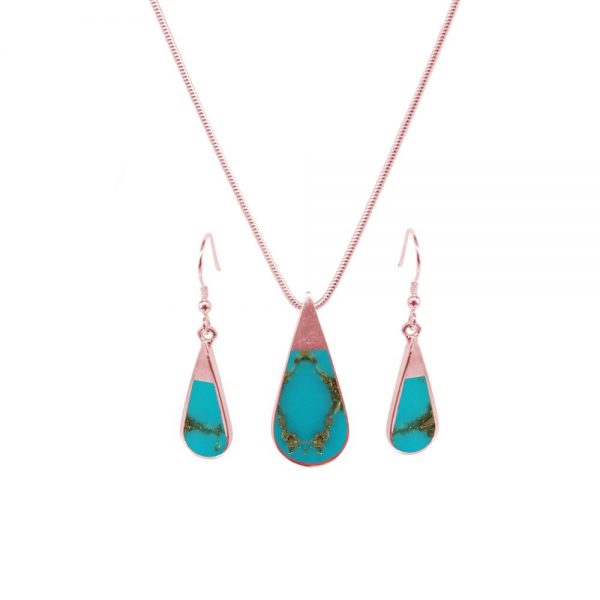 Rose Gold Turquoise Teardrop Pendant and Earring Set