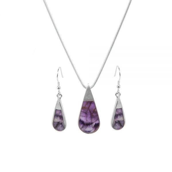 Silver Blue John Teardrop Pendant and Earring Set