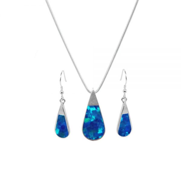 Silver Cobalt Blue Teardrop Pendant and Earring Set