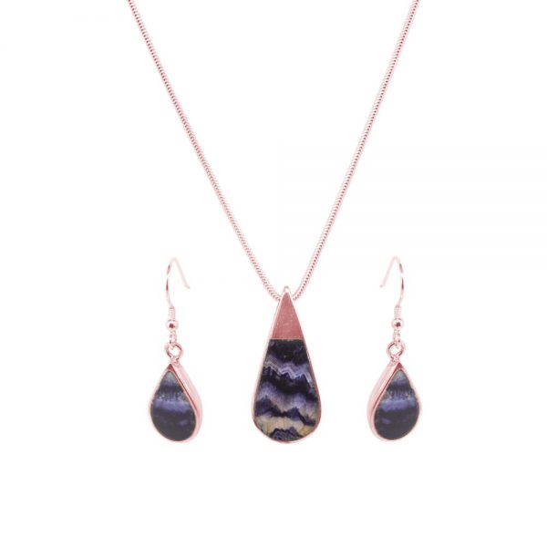 Rose Gold Blue John Teardrop Pendant and Earring Set