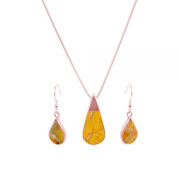 Rose Gold Bumblebee Jasper Teardrop Pendant and Earring Set