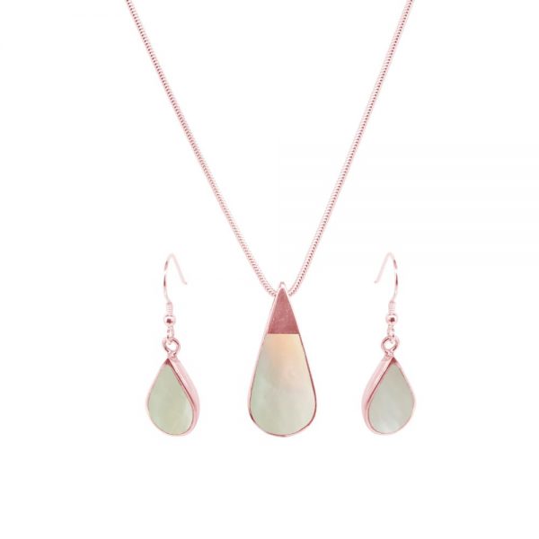 Rose Gold Mother of Pearl Teardrop Pendant and Earring Set